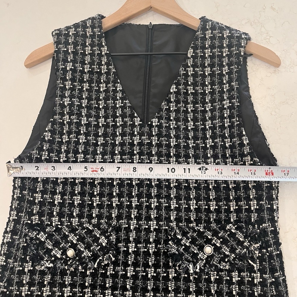 Tweed Mini Dress Button Pockets Dark Academia Preppy Coquette Old Money Size S - Picture 7 of 9